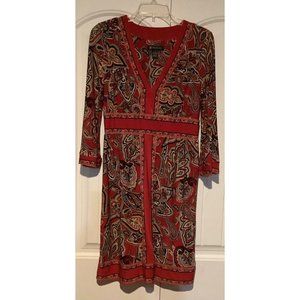INC International Concepts Womens Size Med Dress Red Paisley 3/4 length Sleeves
